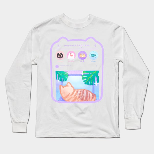 meow instagram cat aesthetic chill lofi vibes Long Sleeve T-Shirt by mushopea